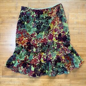 Odille Women Floral Ruffle Mini Skirt Velvet Burnout Retro Flared Size S Y2K